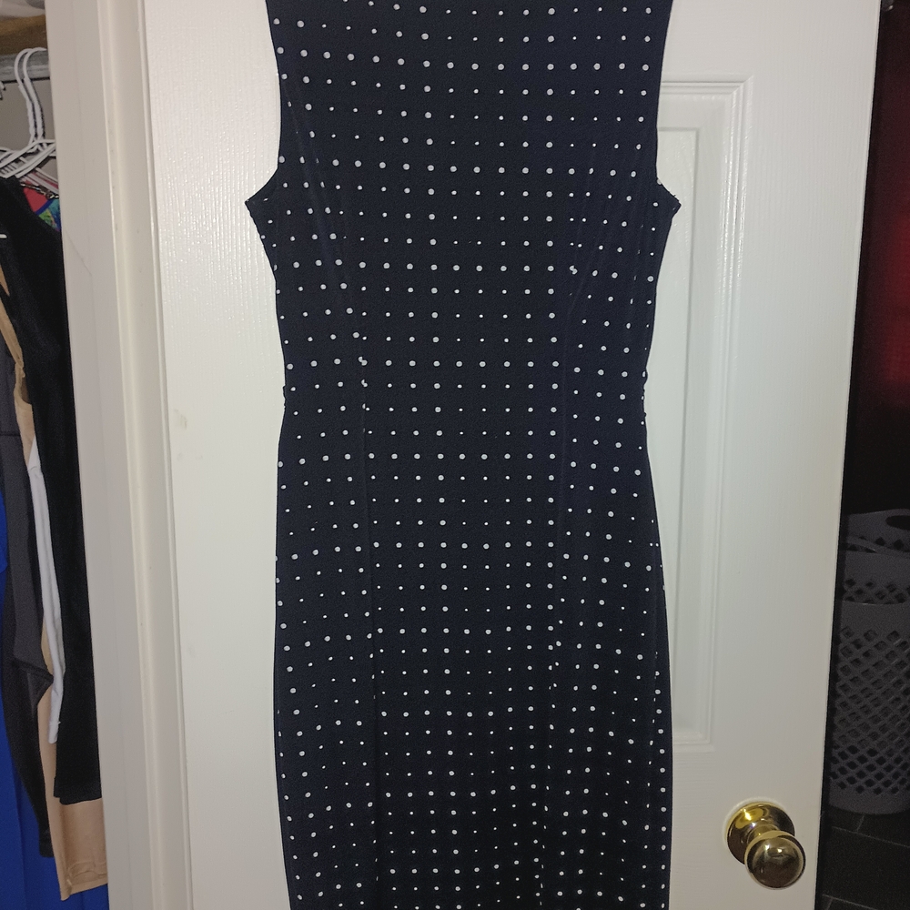 Ann Taylor Black Sleeveless Polka Dot Midi Dress - Picture 3 of 3